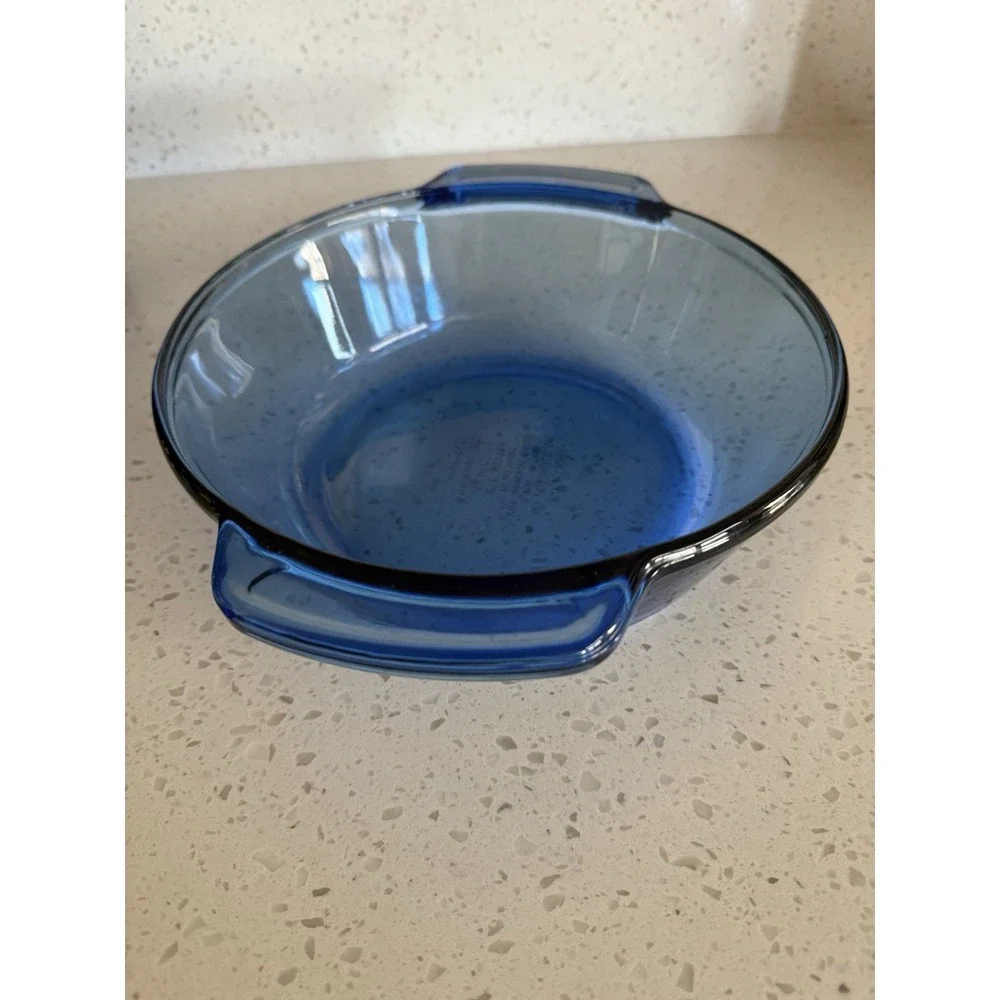 Vtg Anchor Hocking Cobalt Blue 2-Quart 9-inch Round Casserole Bake Pan, Handles